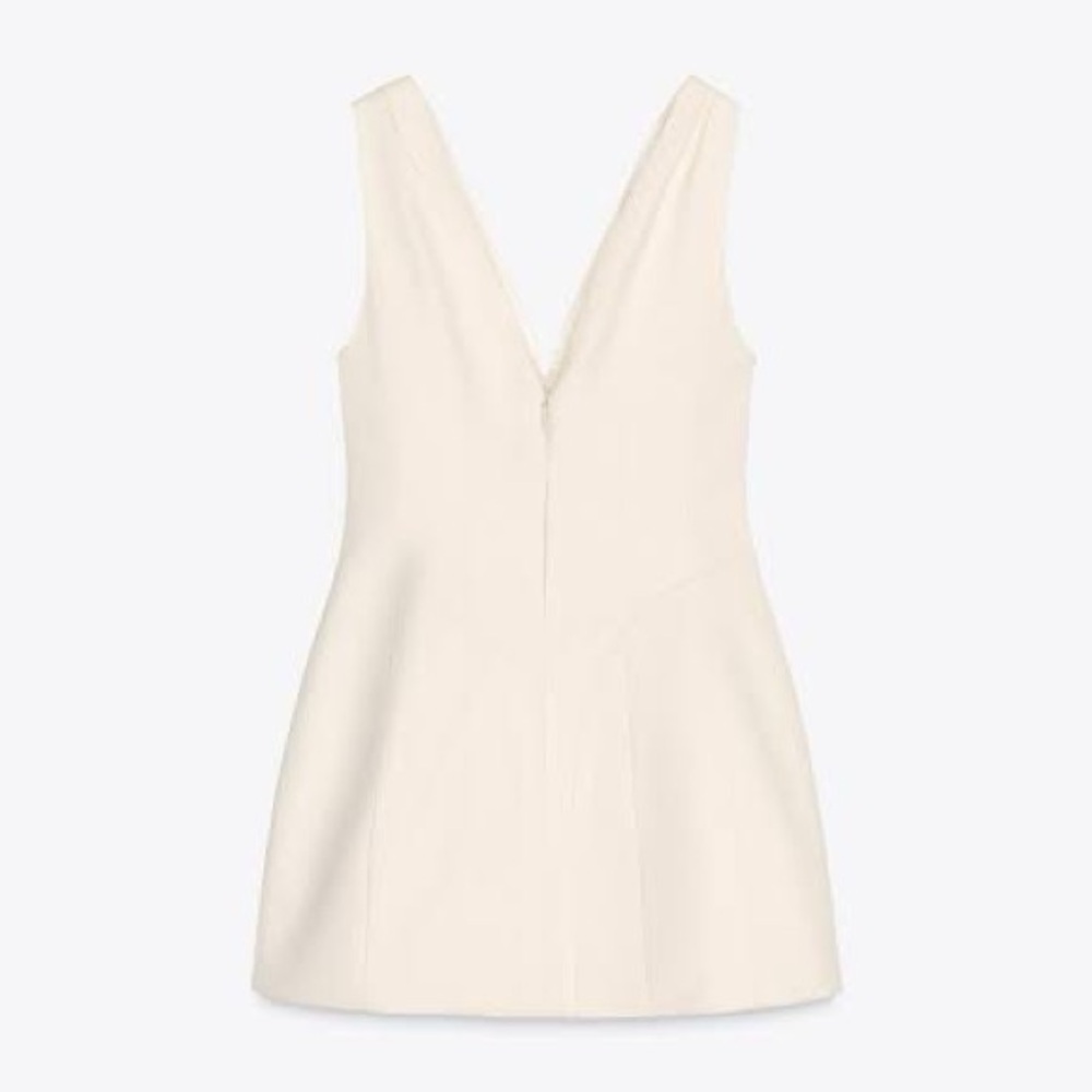 Zara Cream Plunge Neck Sleeveless Dress